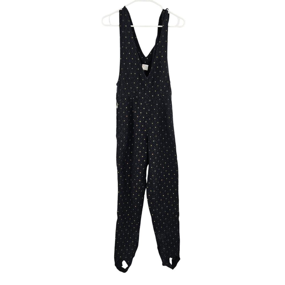 Bogner Vintage Ski Bodysuit Jumpsuit Black Gold Metallic Sleeveless V-neck 6